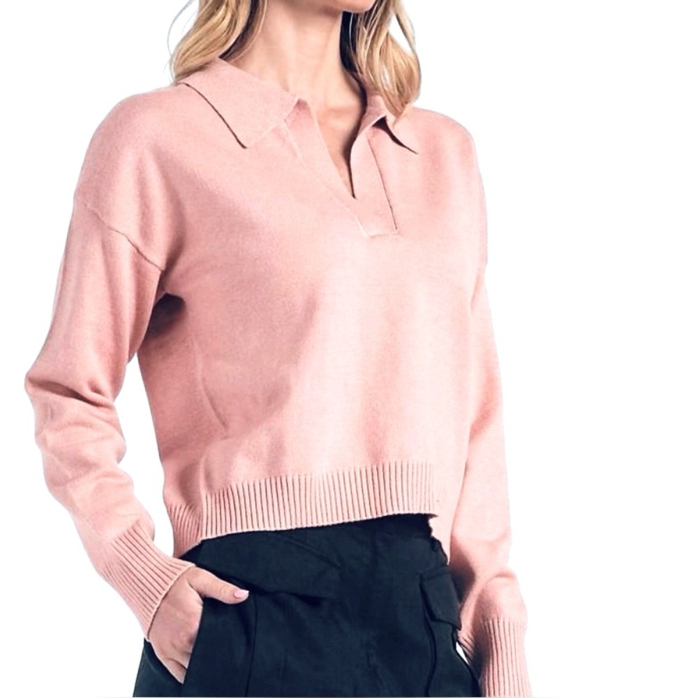 NWOT Elan Blush Pink Soft‎ V-Neck Long Sleeve Sweater Women Small
